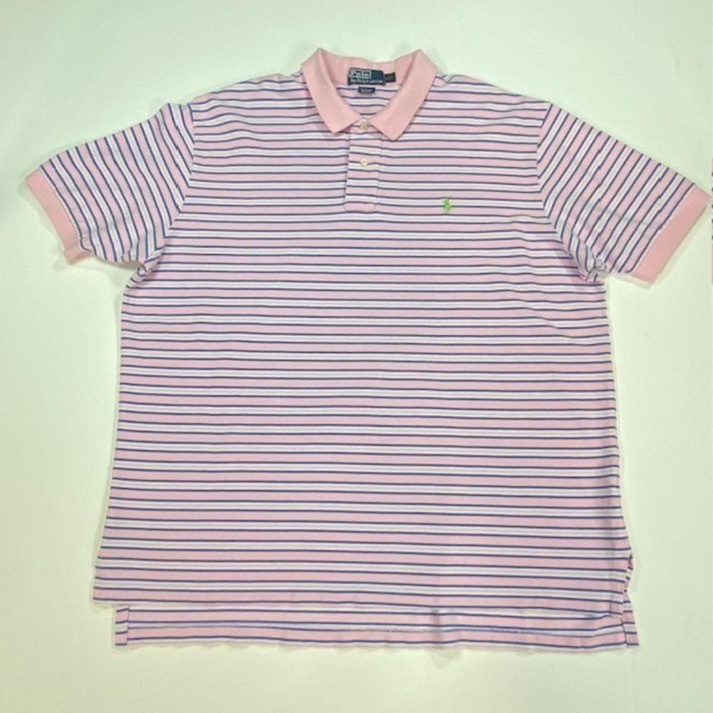 Polo Ralph Lauren Striped‎ Pink Blue Short Sleeve Polo Shirt Men's XXL